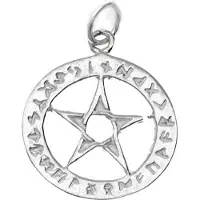 MOOYE ® - Collectie Zilveren Pentagram 25 mm runenrand kettinghanger