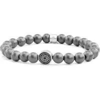 Frank 1967 7FB-0467 Hematite heren kralenarmband - hematite - 8 mm - staal element - 12,5 mm - zilverkleurig