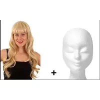 Partyxplosion Pruik Mila blond met highlights +pruikenhouder