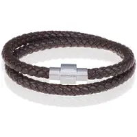 Memphis leren wrap armband Donkerbruin Zilver-23cm
