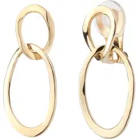 Traveller Clip Oorbellen - Oorclips Dames - Hangers - Goud - Schakels - Dubbele Ovaal - 22kt Verguld - 33 x 15 mm - 157230