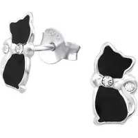 Montebello Princess Oorbellen Elly Black - Meisjes - 925 Zilver - Zirkonia - Poesje - 10 x 5 mm