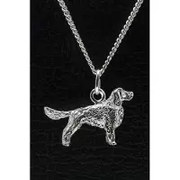 MOOYE ® - Collectie Zilveren Welsh springer spaniel met staart ketting hanger - groot