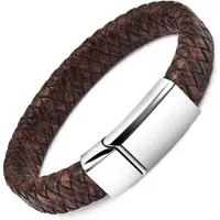 Rhylane Gevlochten heren armband – 100% echt leder & edelstaal – magneetsluiting – 20.5 cm -