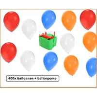 Themaparty 400x Ballonnen rood/wit/blauw/oranje met elektrische ballonpomp - EK voetbal hockey sport evenement festival koningsdag holland nederland rood wit blauw oranje thema feest