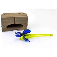 Loranto Blauwe Iris van Glas lengte 18 cm, Kunstbloemen