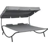 vidaXL Loungebed met luifel en kussens grijs