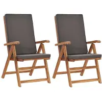 vidaXL Tuinstoelen 2 st verstelbaar kussens verstelbaar teakhout grijs