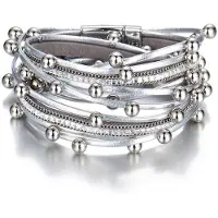 Montebello Armband Bunna S - Pu Leer - Kristal - 316L Staal - 15mm - 39cm