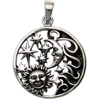 MOOYE ® - Collectie Zilveren Zon, maan en sterren rond kettinghanger