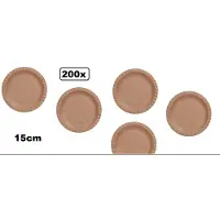 Themaparty 200x Kartonnen borden kraft 15cm - bord karton milleu eten festival gebak thema feest