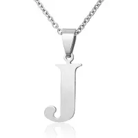 Montebello Ketting Letter J - Unisex - 316L Staal - Alfabet - 14 x 30 mm - 50 cm