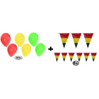 Themaparty 300x Ballonnen en 6x Vlaglijn rood/geel/groen