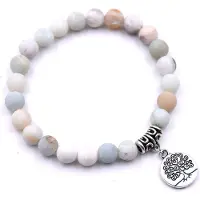 Rhylane Mala Armband Natuursteen - Amazoniet Steen –Levensboom Bedel Zilverkleurige Hanger - 20 cm -