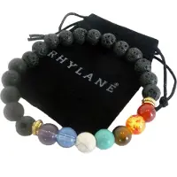 Rhylane Elastische chakra armband met lavasteen natuursteen –