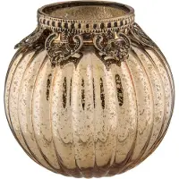 Clayre & Eef Theelichthouder Ø 10x10 cm Goudkleurig Glas