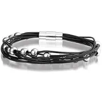 Montebello Armband Havana - Dames - Leer - 316L Staal - Magneet - Bol - ?5 mm - 19 cm