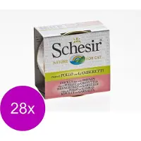 Schesir Kat Bouillon 70 g - Kattenvoer - 28 x Kip&Garnaal Blik