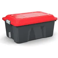 PaperFlow opbergbox Locker, 40 L, polypropeen, scharnierend deksel, L-ring sluiting, stapelbaar, L 580 x B 385 x H 275 mm, zwart/rood