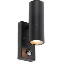 QAZQA Buitenwandlamp zwart 2-lichts met bewegingssensor IP44 - Duo