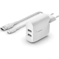 Belkin Oplader met 2 Usb A Poorten 12W + Usb C Kabel 1m Kunststof