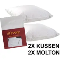 ISleep Veren Hoofdkussen Set (2 Kussens + 2 Moltonslopen) - Stevig - 60x70 cm - Wit