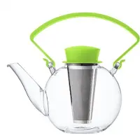 QDO Theepot Glas - Rond - Met Clip handvat - 1 liter - Groen