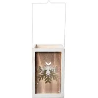 Clayre & Eef Waxinelichthouder | 15*15*23 cm | Wit | Hout / glas | sneeuwvlok | | 6H1496XL