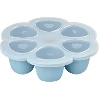 Beaba Premium kwaliteit silicone multiporties, thermische weerstand, hermetische deksel, Gemaakt in Italië, 6x150 ml blauw