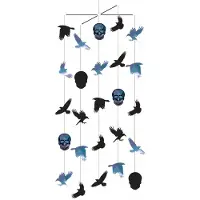 Partyking hangdecoratie schedel en vogel 1 meter karton blauw