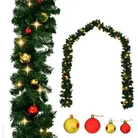 vidaXL Kerstslinger versierd met kerstballen en LED-lampjes 20 m