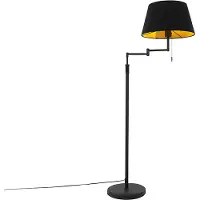 QAZQA Vloerlamp zwart met zwarte kap en verstelbare arm - Ladas Deluxe
