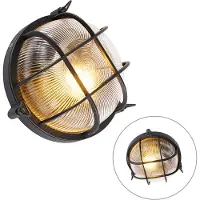 QAZQA Industriële ronde wandlamp zwart IP44 - Noutica