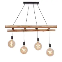 JUST LIGHT JustLight 4-lichts pendelarmatuur Edgar, zwart-hout, 120 x 30 cm, E27, 60W