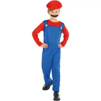 Vegaoo - Rood en blauw videogame loodgieter kostuum voor jongens