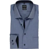Olymp modern fit overhemd blauw structuur non iron