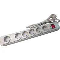 Plieger tafelcontactdoos 6 voudig RA met overspanningsbeveiliger telefoon/fax/modem 1.5 meter snoer in doos aluminium S9P628AVT5 SILVER