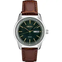 Seiko solar bruin heren horloge met zwarte wijzerplaat & leren band