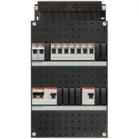 ABB hafonorm had installatiekast, 1 fase, 8 groepen achter 2 aardlekschakelaars(30ma), met 1-fase fornuisgroep, met 2 polen hoofdschakelaar, (hxbxd) 330x220x90mm