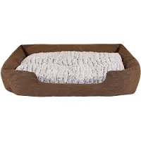 Lionto hondenmand met zacht, omkeerbaar kussen, gezellig hondenbed in gemêleerd design met lage instap voor honden en katten van alle maten, 110x80 cm, zacht hondenbed, bruin