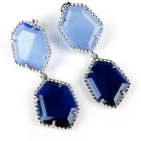 Sophie Zilveren oorringen oorbellen Model Hexagon gezet met licht en donker blauwe stenen