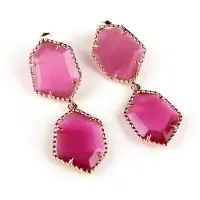 Sophie Zilveren oorringen oorbellen Model Hexagon met roze stenen