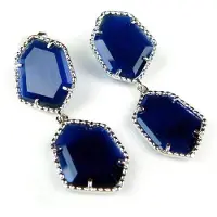 Sophie Zilveren oorringen oorbellen Model Hexagon met donker blauwe stenen