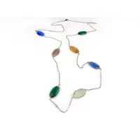 Sophie Zilveren halsketting halssnoer collier Model Oval gezet met gekleurde stenen