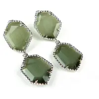 Sophie Zilveren oorringen oorbellen Model Hexagon met grijs groene stenen