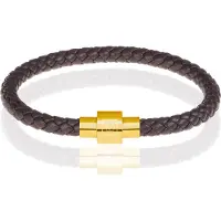 Memphis armband leer met edelstaal Donkerbruin Goud-18cm