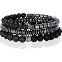 Memphis kralen armbanden Set Agaat Hematiet Zwart
