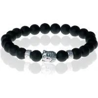 Memphis Kralen armband heren Matte Onyx Buddha Silver