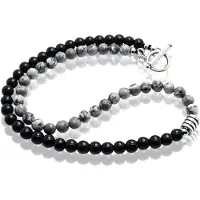 Memphis kralen ketting Tijgeroog Zwart Grijs - 45cm