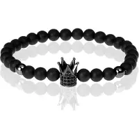 Memphis kralen armband Matte Agaat Crown Black